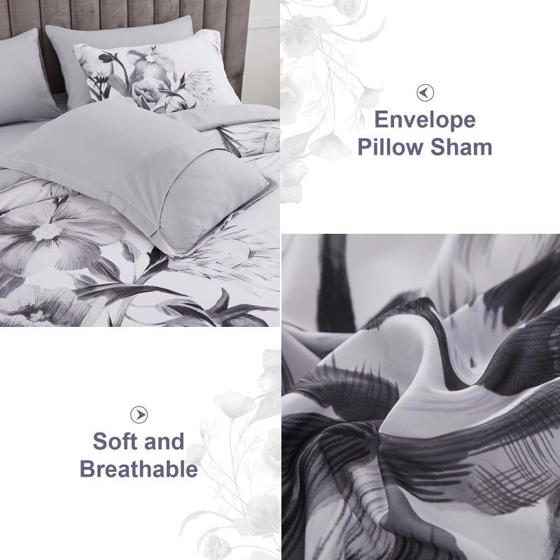 Luxudecor Floral Comforter Set Queen Size 7 Piece  Black Flower Bed in a Bag  Elegant Ink Comforter Bedding Set for All Season (Ink  90""x90"") - Image 4